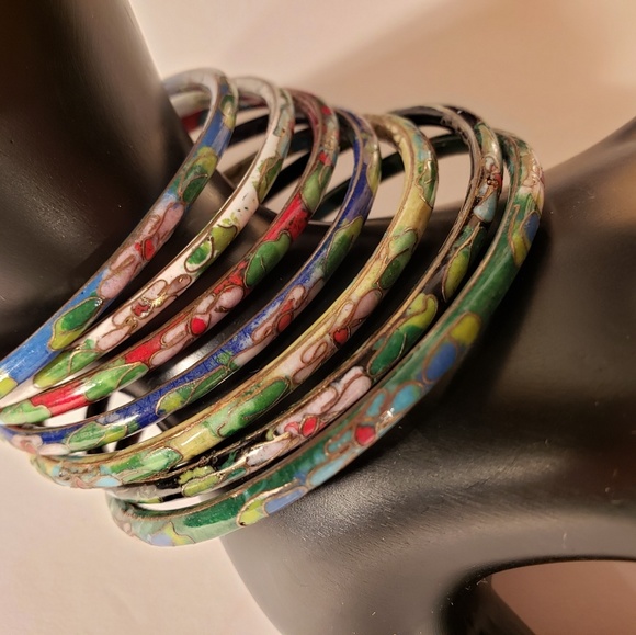 Vintage Multi Colored Cloisonn'e Bangle Bracelets - Picture 4 of 8